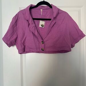 Purple-Pink Cropped Button-Up Shirt